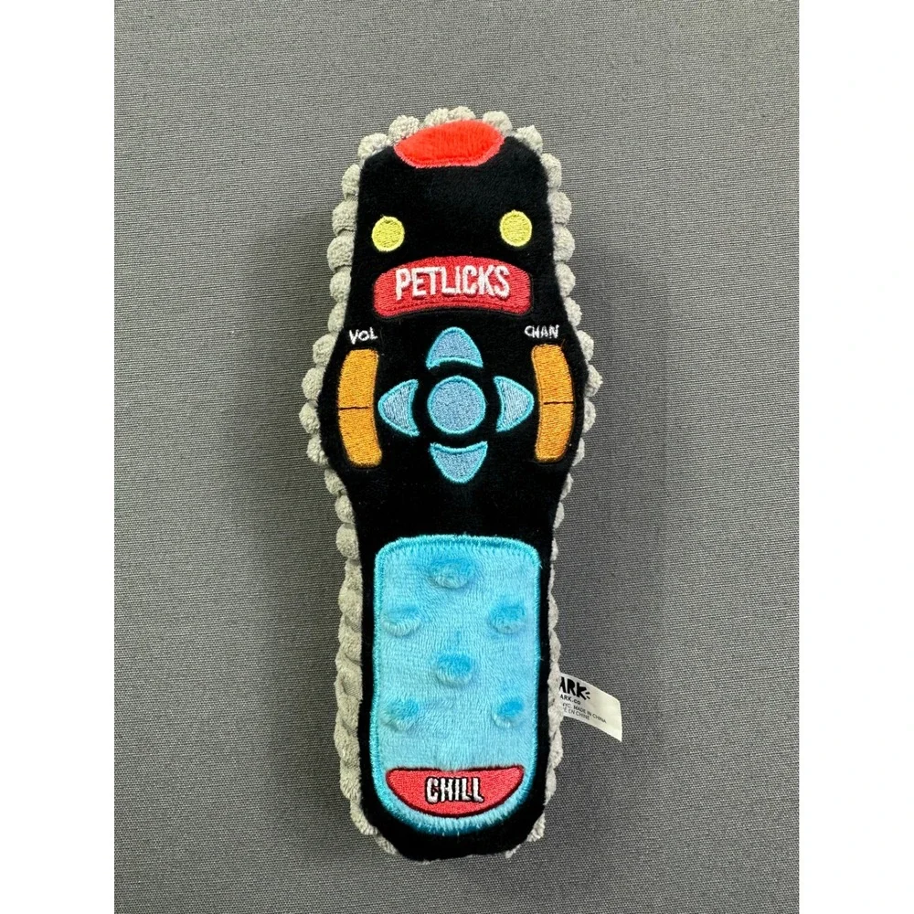 BarkBox Petlicks Remote Control Plush Squeaker Dog Toy Black‎ Grey Corduroy Side